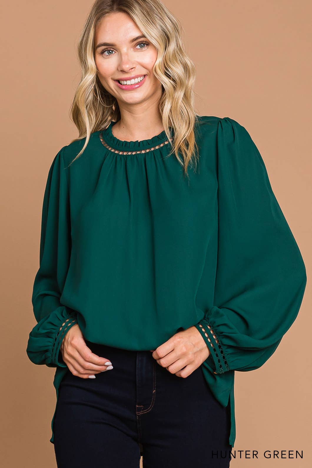 64556W-Women's Soft Ladder Trim Detailed Top