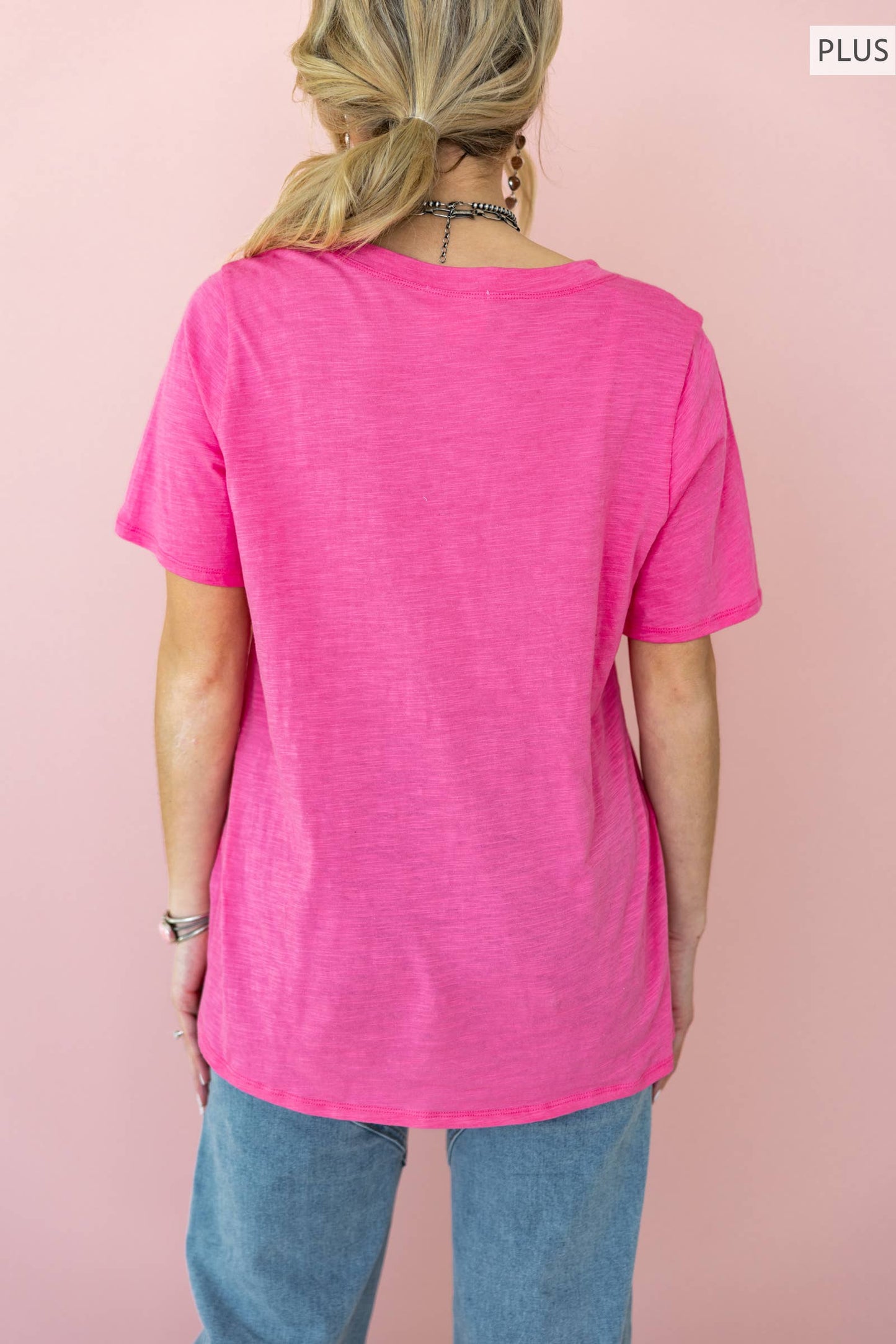 PLUS SIZE Casual Basic Cotton V Neck Short Sleeve: BLACK / 2X