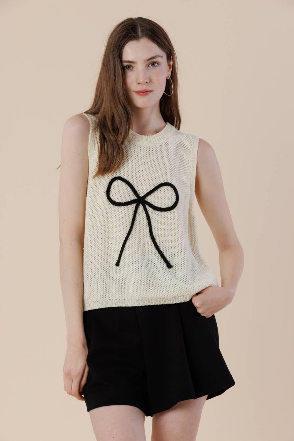 Embroidery Ribbon Knit Sweater Tank – Sleeveless Bow Vest