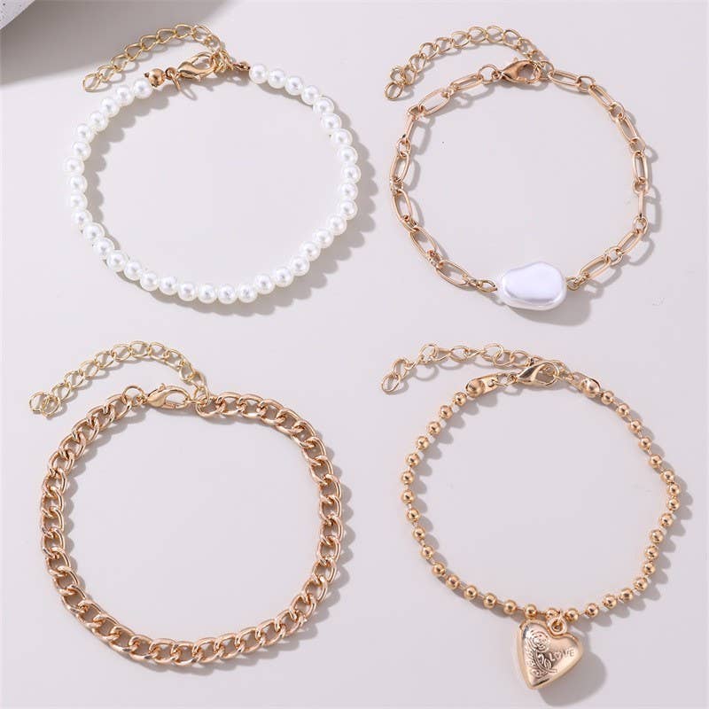 HEART PEARL LINK MULTI SET BRACELETS | 40B5163