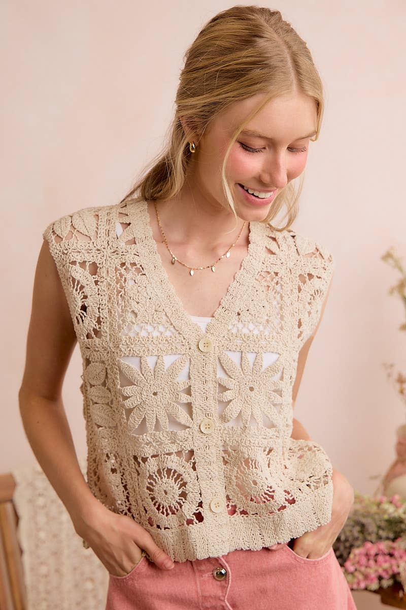 SUMMER CROCHET PATTERNED SLEEVELESS VEST TOP