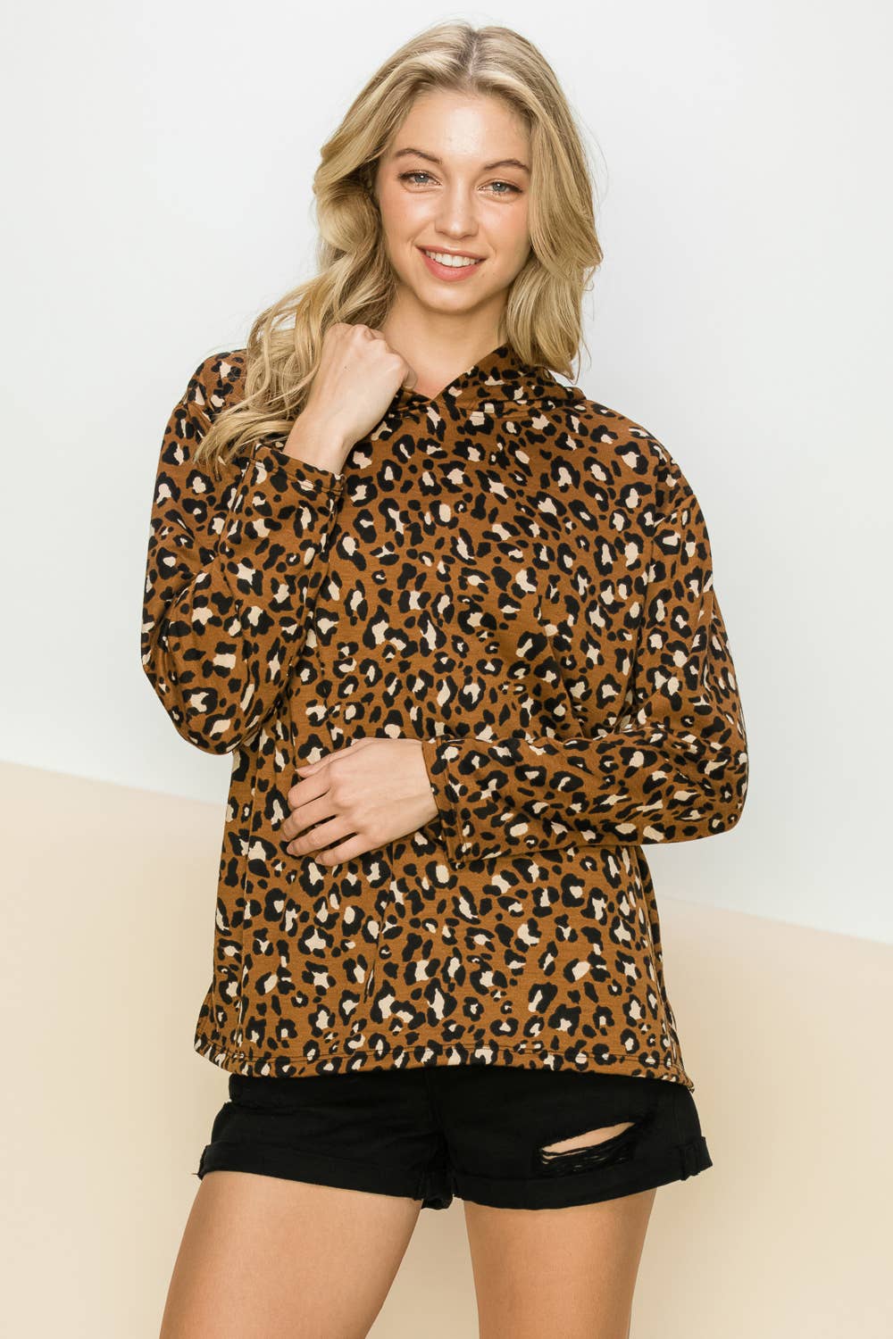 ST3063 - FRENCH TERRY LEOPARD PRINTED TOP WITH HOODIE