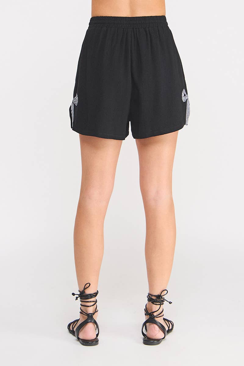 Soft Linen Blend Elastic Tie waist Shorts