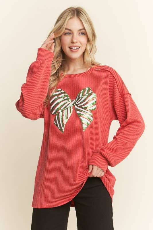 ET7746-19 LONG SLEEVE URBAN RIBBED TOP WITH RIBBON PATCH
