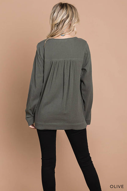 63165W - Fall/Winter Long Sleeve Cotton Gauze Top
