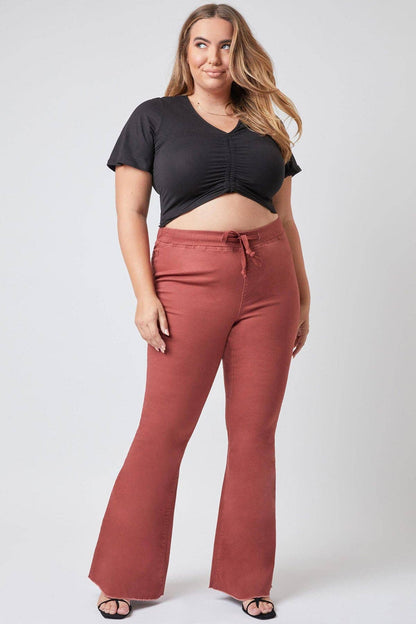 Plus Size Pull On Fray Hem Flare Jean-EP93721