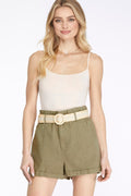 TWILL WOVEN PAPERBAG SHORTS WITH SIDE POCKETS AND BELT-SKSY6398