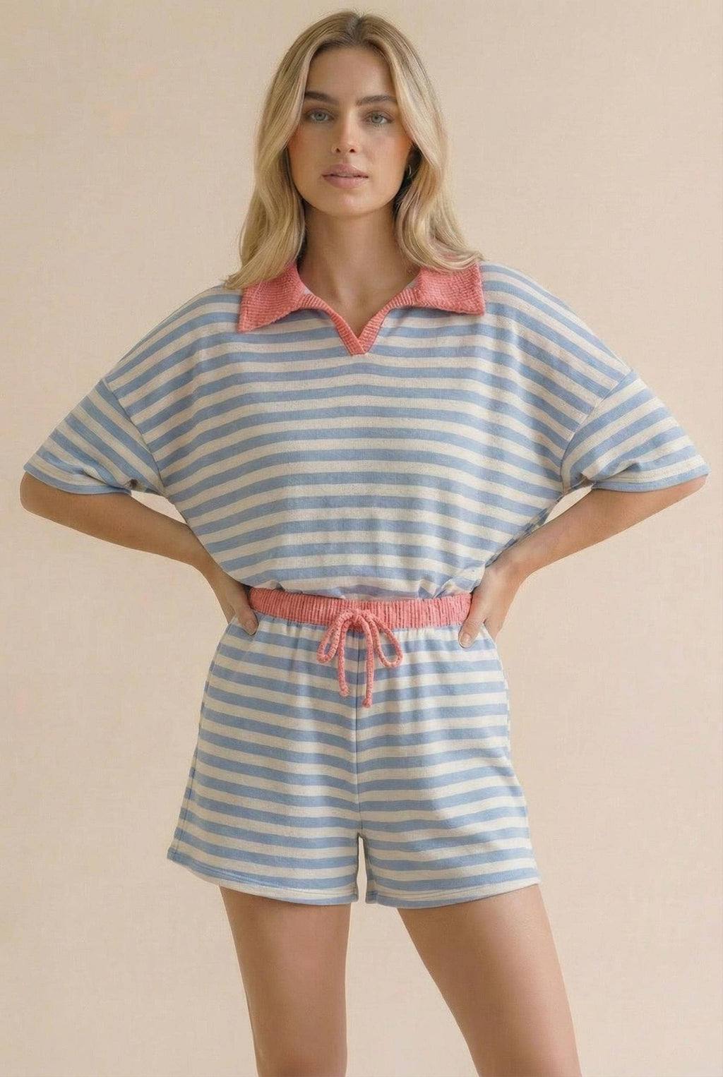 Stripe Color Block Loose Fit Lounge Wear Set