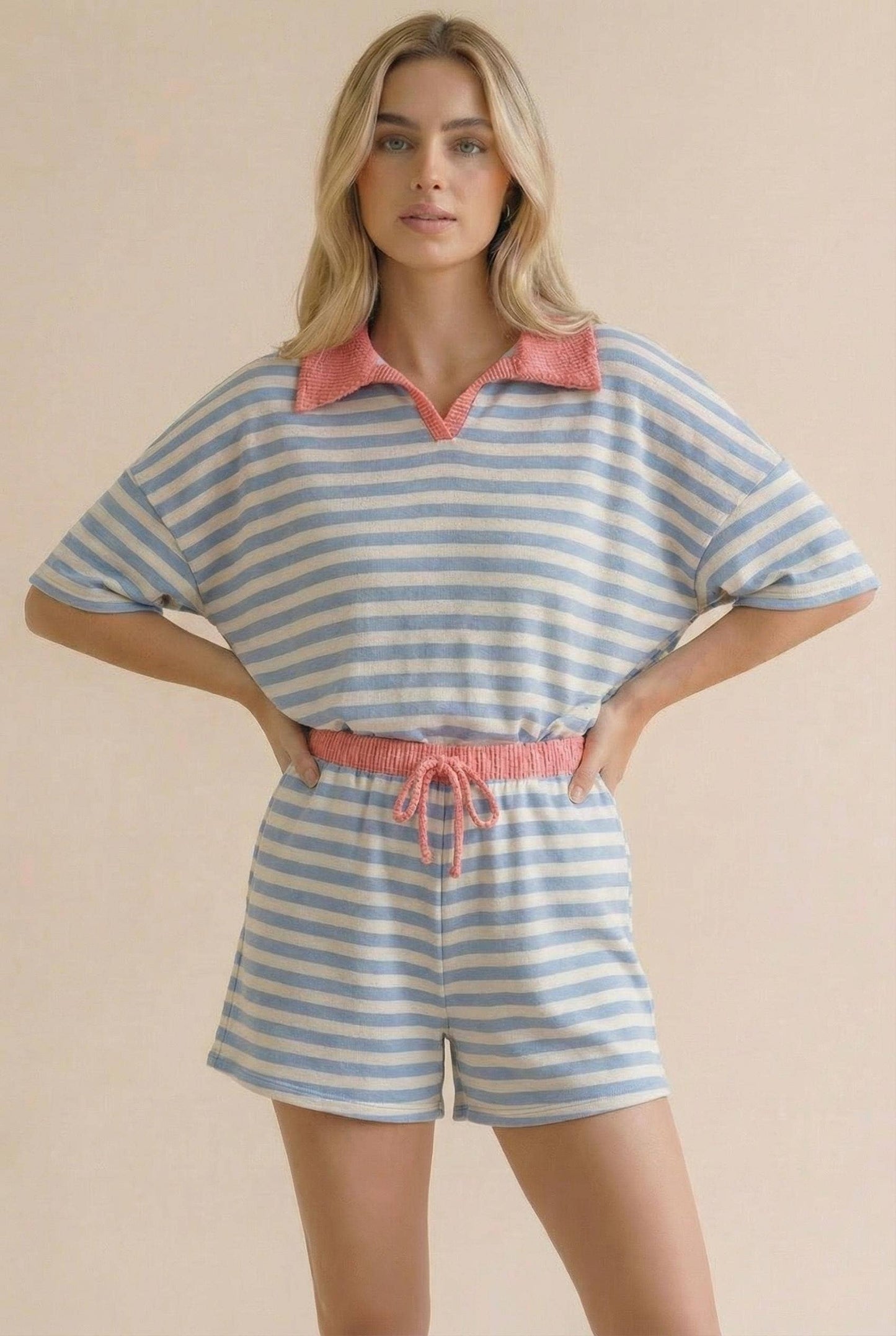 Stripe Color Block Loose Fit Lounge Wear Set
