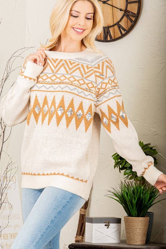 WT1050L MULTI PRINT SWEATER TOP