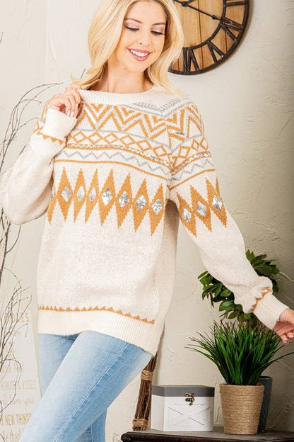 WT1050L MULTI PRINT SWEATER TOP