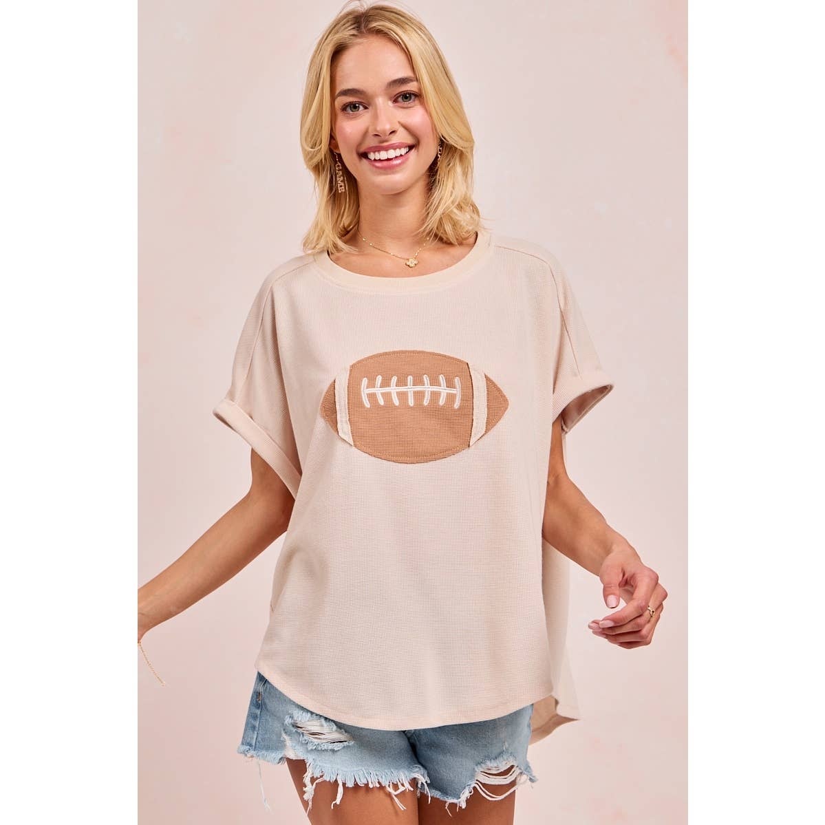 GAMEDAY FOOTBALL PATCHWORK WAFFLE SHORT TOP