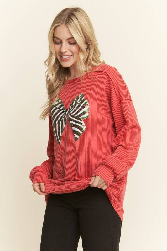 ET7746-19 LONG SLEEVE URBAN RIBBED TOP WITH RIBBON PATCH