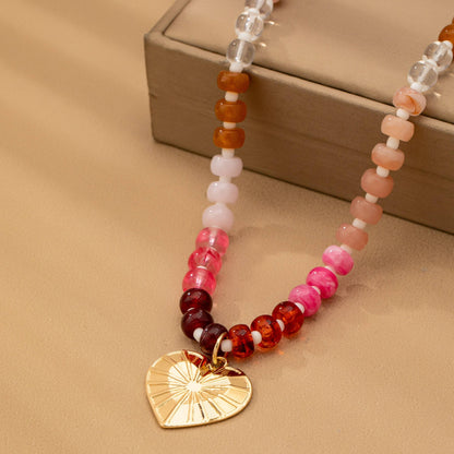 MULTI BEADED CHAIN HEART CHARM NECKLACE | 80N92630