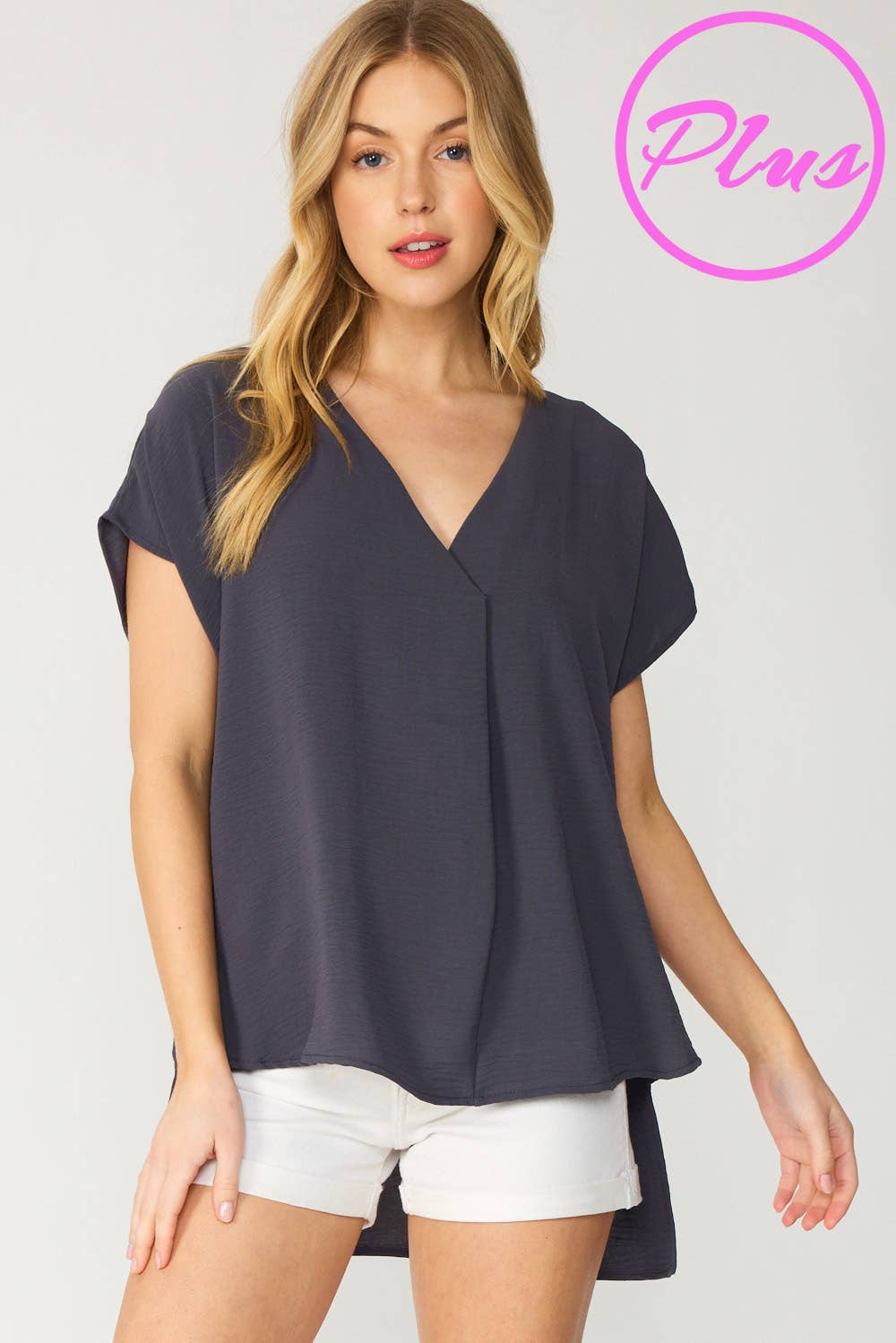 ST3611-PLUS - SOLID V NECK RELAXED FIT SHORT SLEEVE TOP