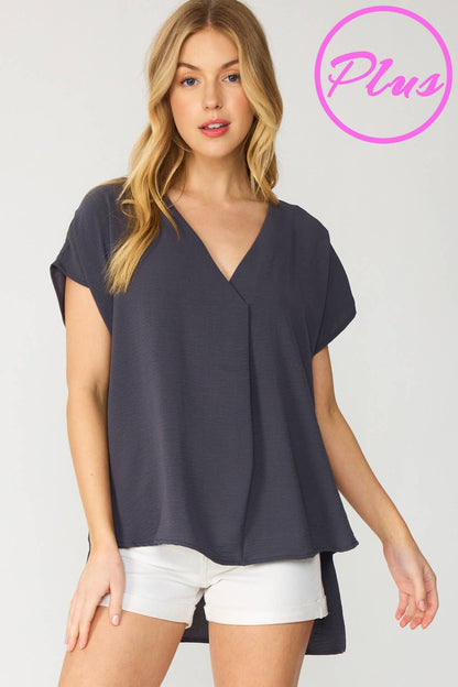 ST3611-PLUS - SOLID V NECK RELAXED FIT SHORT SLEEVE TOP