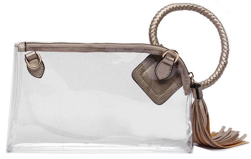 AD205T See Through Clear Cuff Handle Tassel Wristlet Crossbody