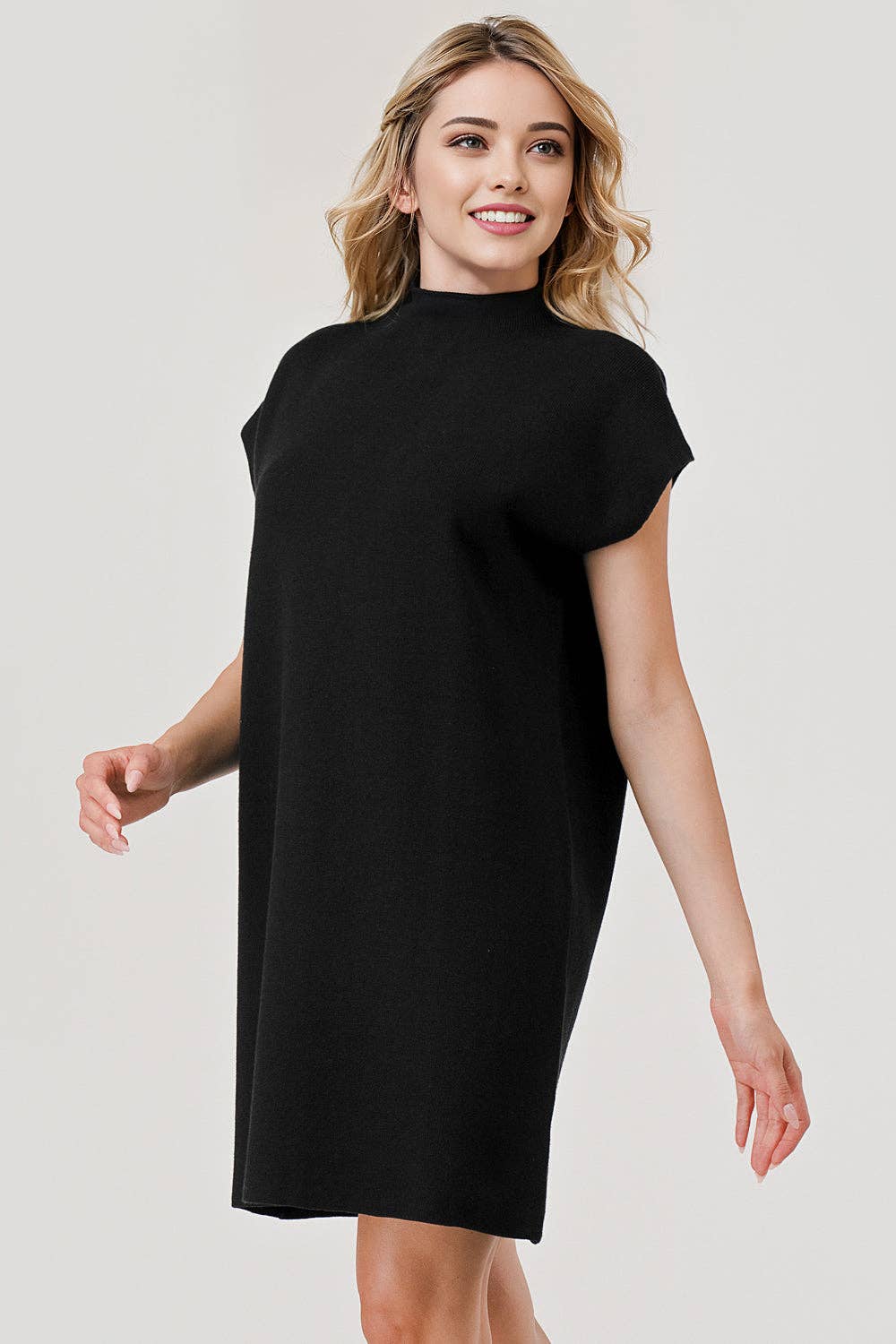 Mbd 3076 Mock Neck Sweater Shift Dress Black