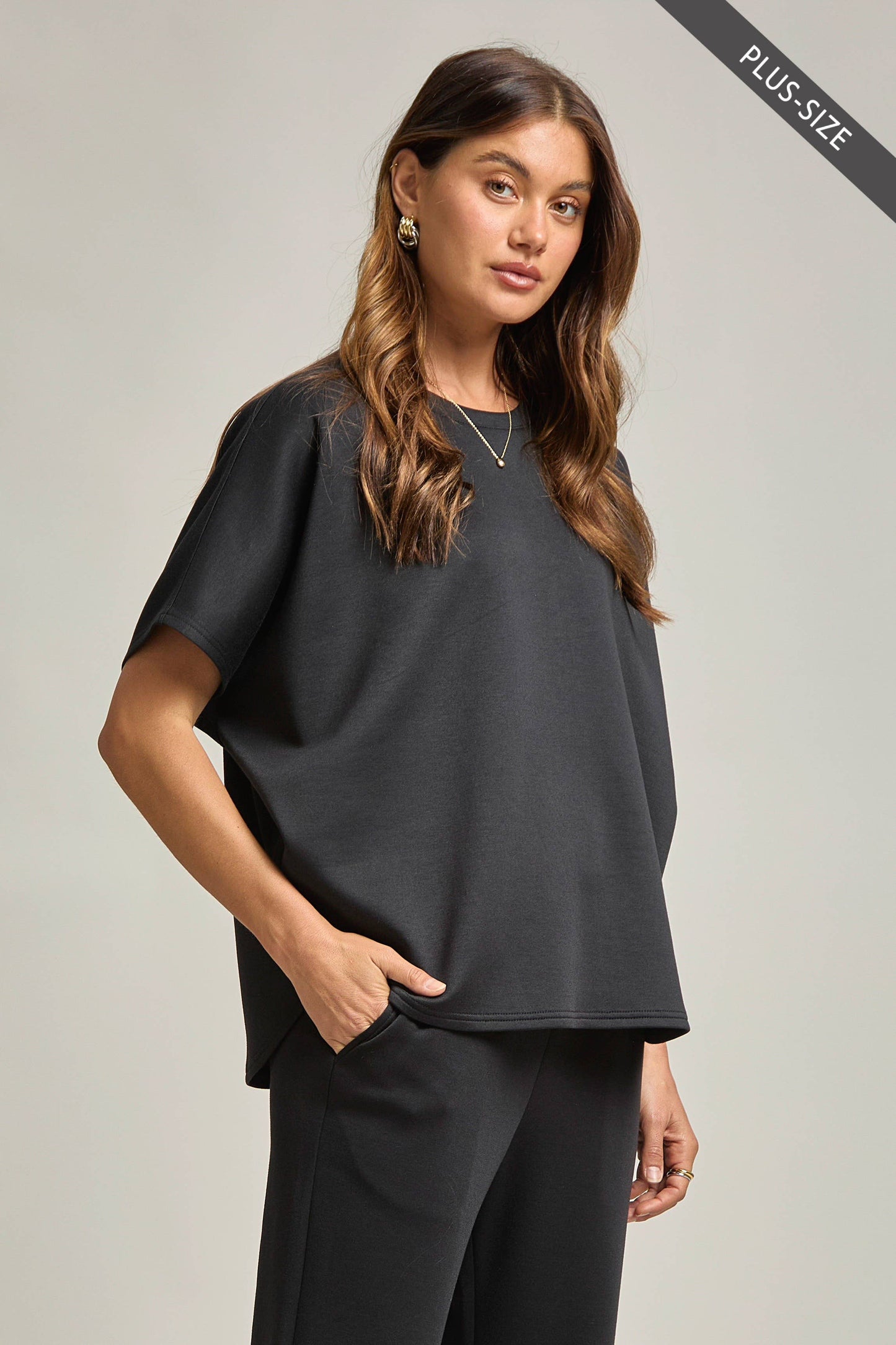 PLUS SIZE Poncho Top + Bell Bottom Modal Set