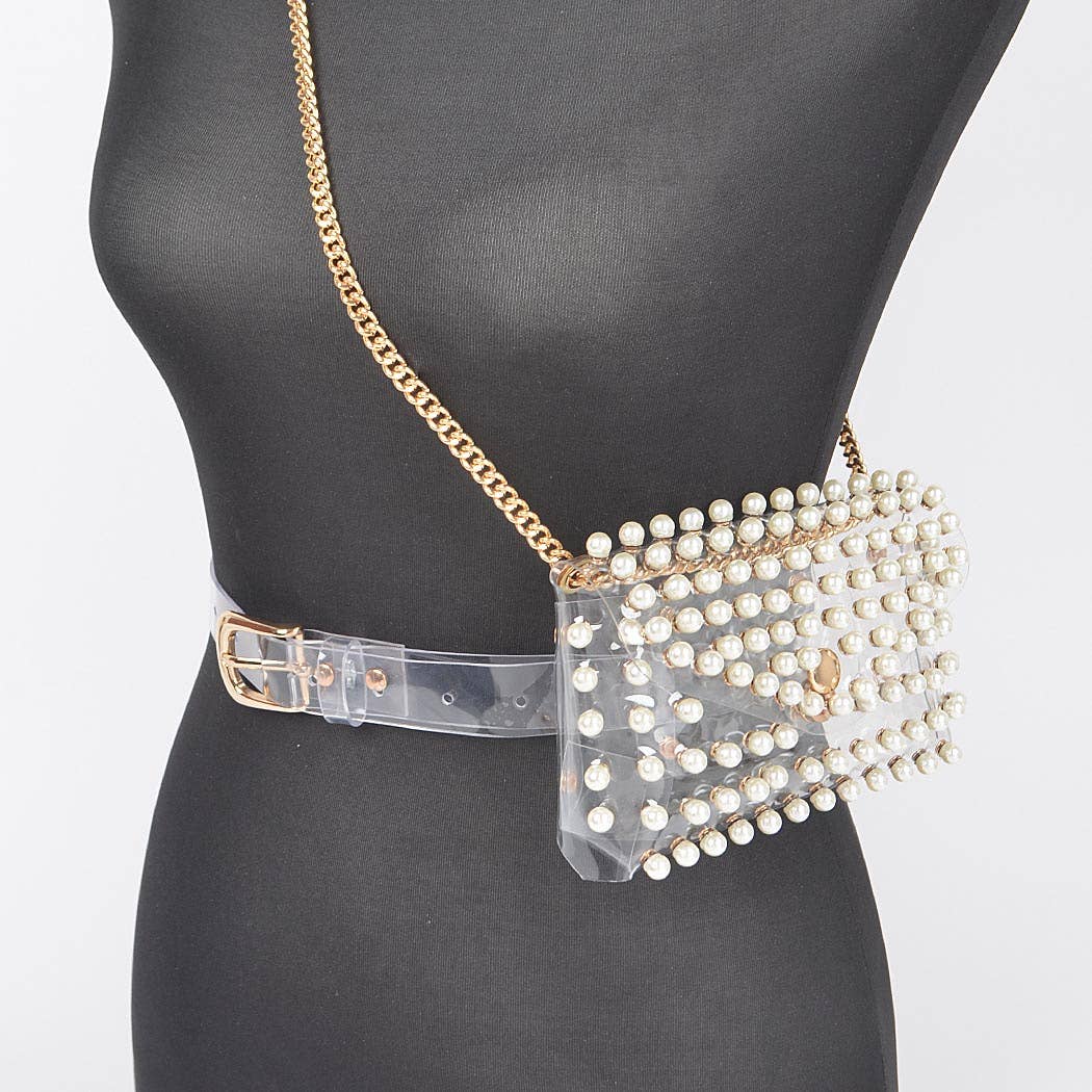 Rhinestone Clear Belt Bag W/Chain PB8633