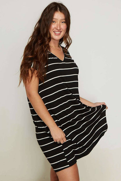 PLUS STRIPE V-NECK TEE DRESS