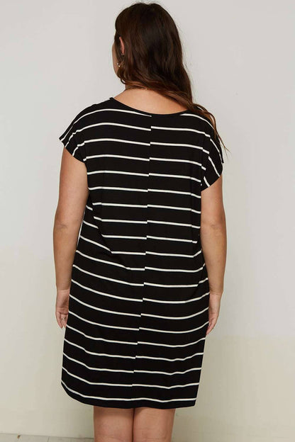 PLUS STRIPE V-NECK TEE DRESS
