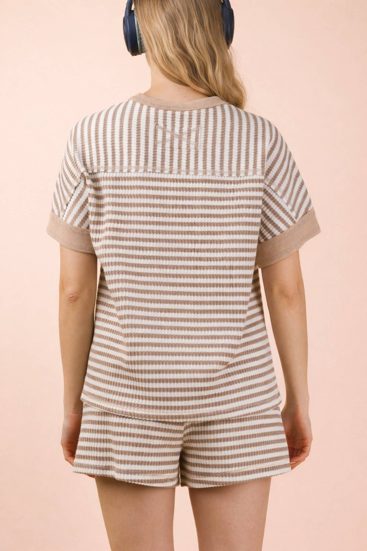 NT12480SET-Striped Comfy Knit Top & Shorts Set
