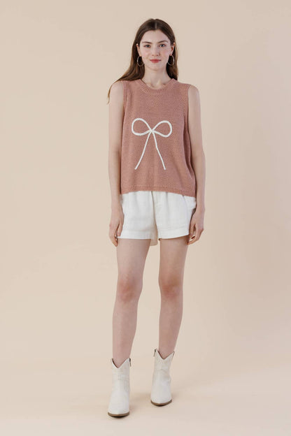 Embroidery Ribbon Knit Sweater Tank – Sleeveless Bow Vest