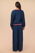 NT12382SET-Color Block Band Detail Comfy Knit Top & Pants Set