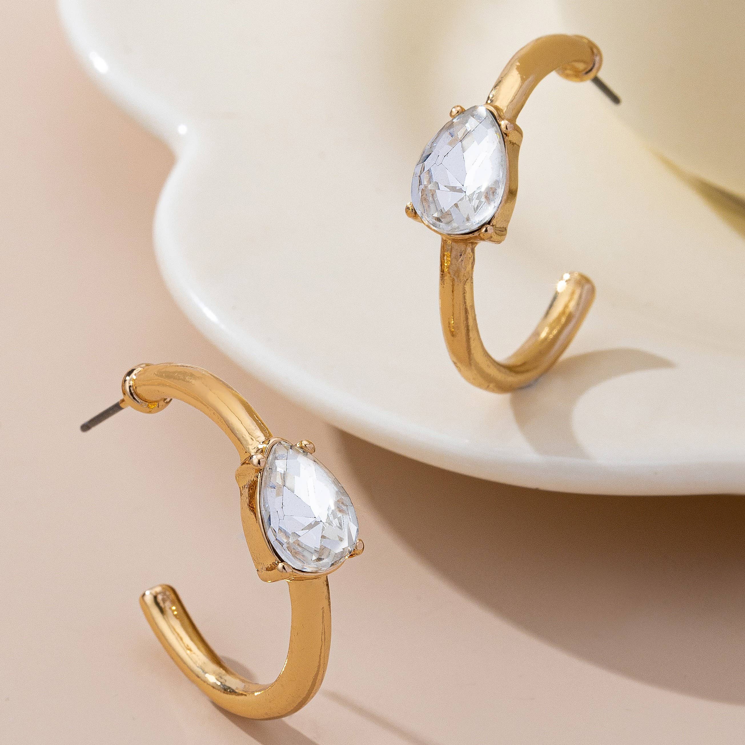 Solitaire Crystal Gold Hoop Earrings | 80E61640