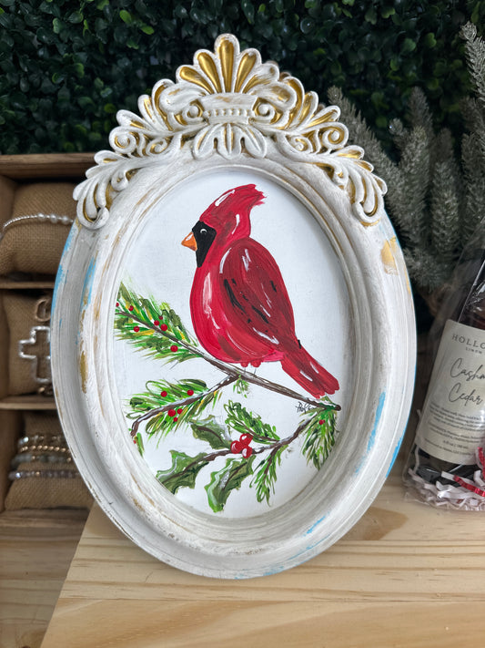 HANDPAINTED CARDINAL FRAMED ART