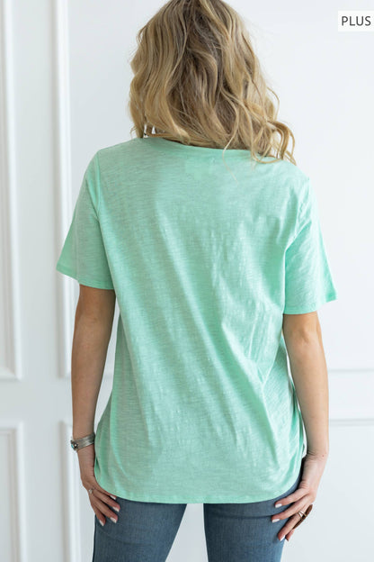 PLUS SIZE Casual Basic Cotton V Neck Short Sleeve: BLACK / 2X