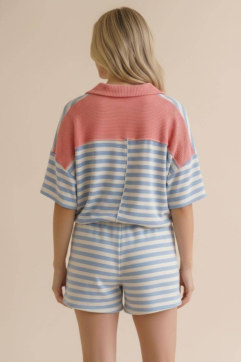 Stripe Color Block Loose Fit Lounge Wear Set
