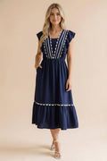 Plus Ric Rac Ruffle Short Sleeve Midi Woven Dress