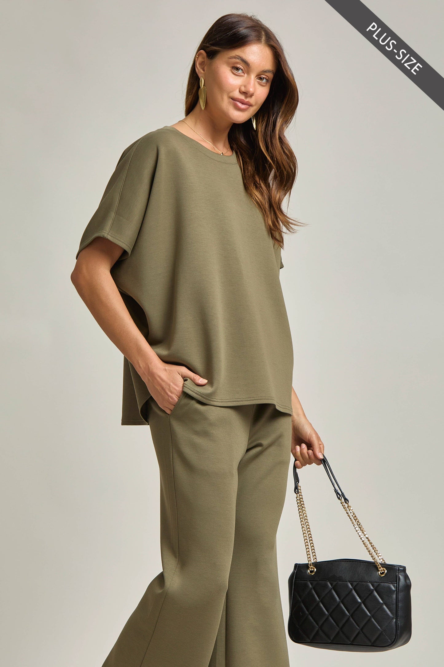 PLUS SIZE Poncho Top + Bell Bottom Modal Set