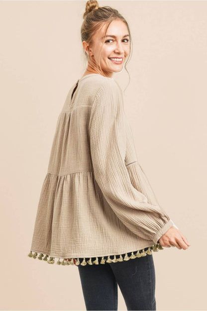 COTTON GUAZE BABYDOLL TOP