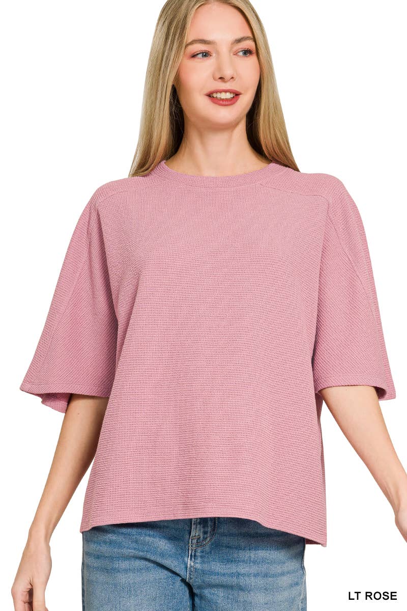 Double Knit 3/4 Sleeve Top w/ Exposed Seams - Zenana