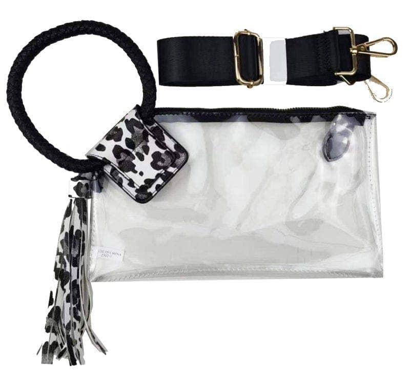 AD205T See Through Clear Cuff Handle Tassel Wristlet Crossbody