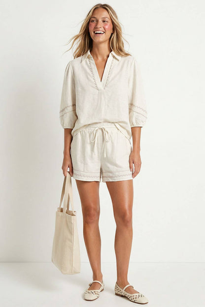 Contrast Trim Linen Shorts