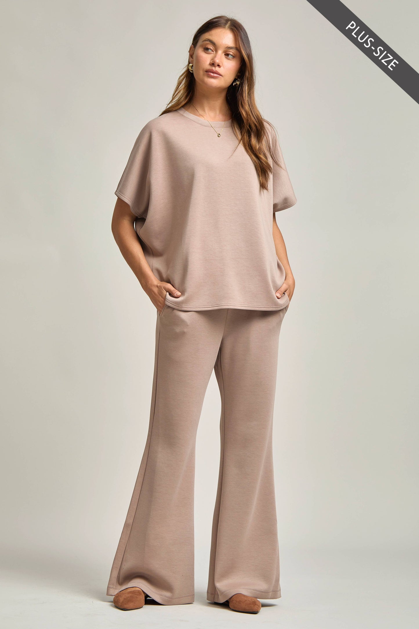 PLUS SIZE Poncho Top + Bell Bottom Modal Set