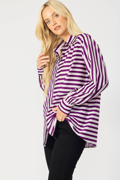 IT3857 - STRIPED BUTTON DOWN BLOUSE
