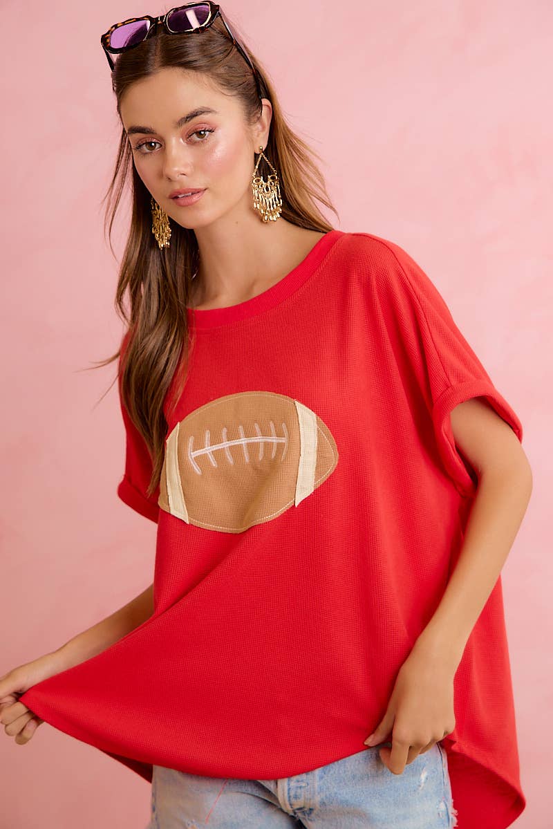 GAMEDAY FOOTBALL PATCHWORK WAFFLE SHORT TOP