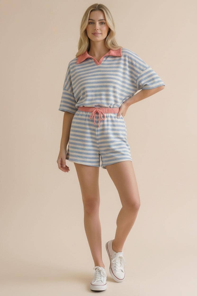 Stripe Color Block Loose Fit Lounge Wear Set