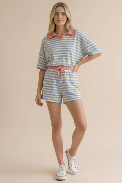 Stripe Color Block Loose Fit Lounge Wear Set