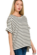 Striped Short Sleeve Hi Low Tee  - Zenana