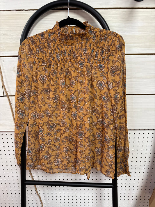 SMOCKED CHIFFON BLOUSE