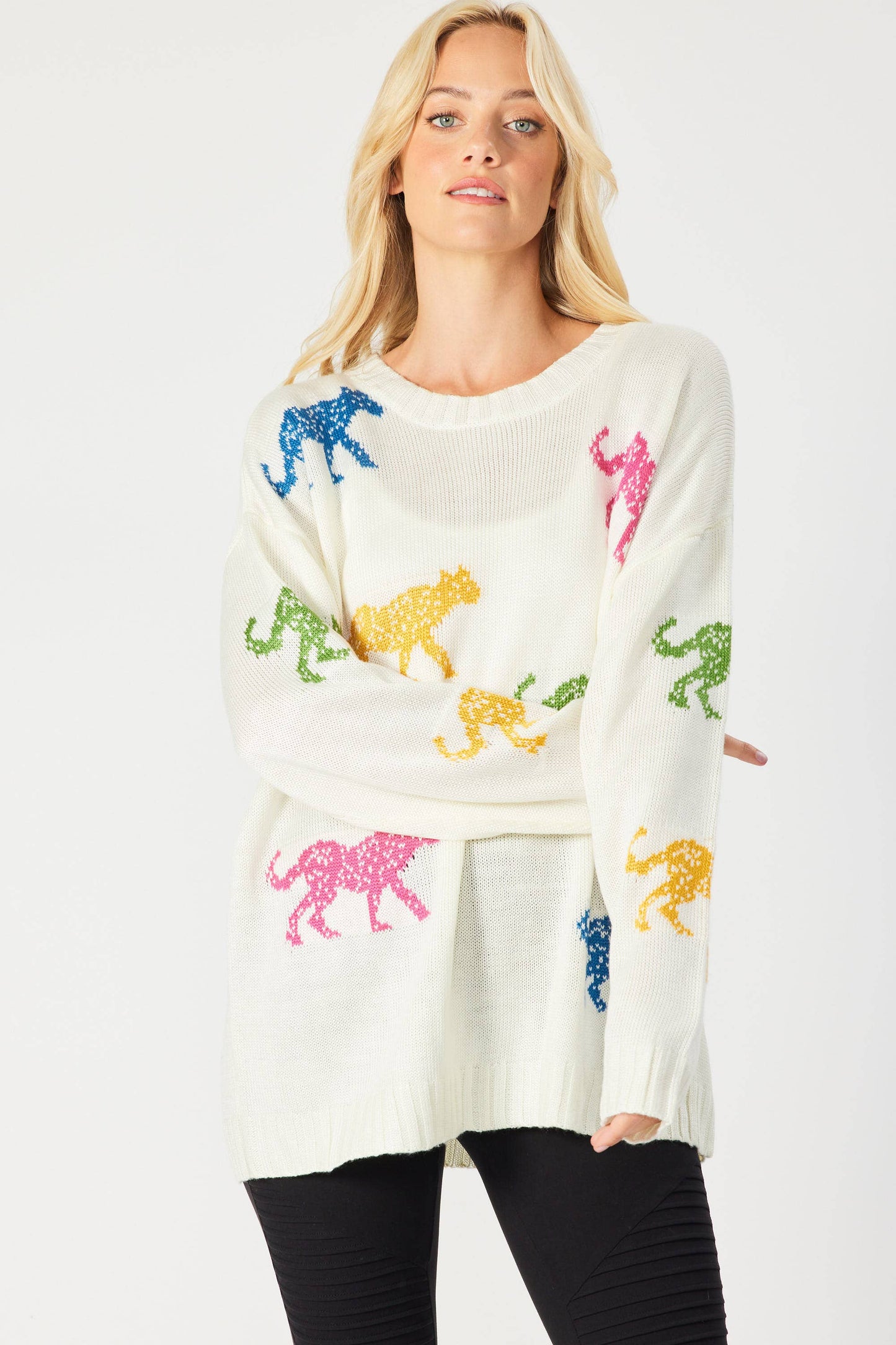 SW5067 - MULTI COLOR CHEETAH OVERSIZED PULLOVER SWEATER