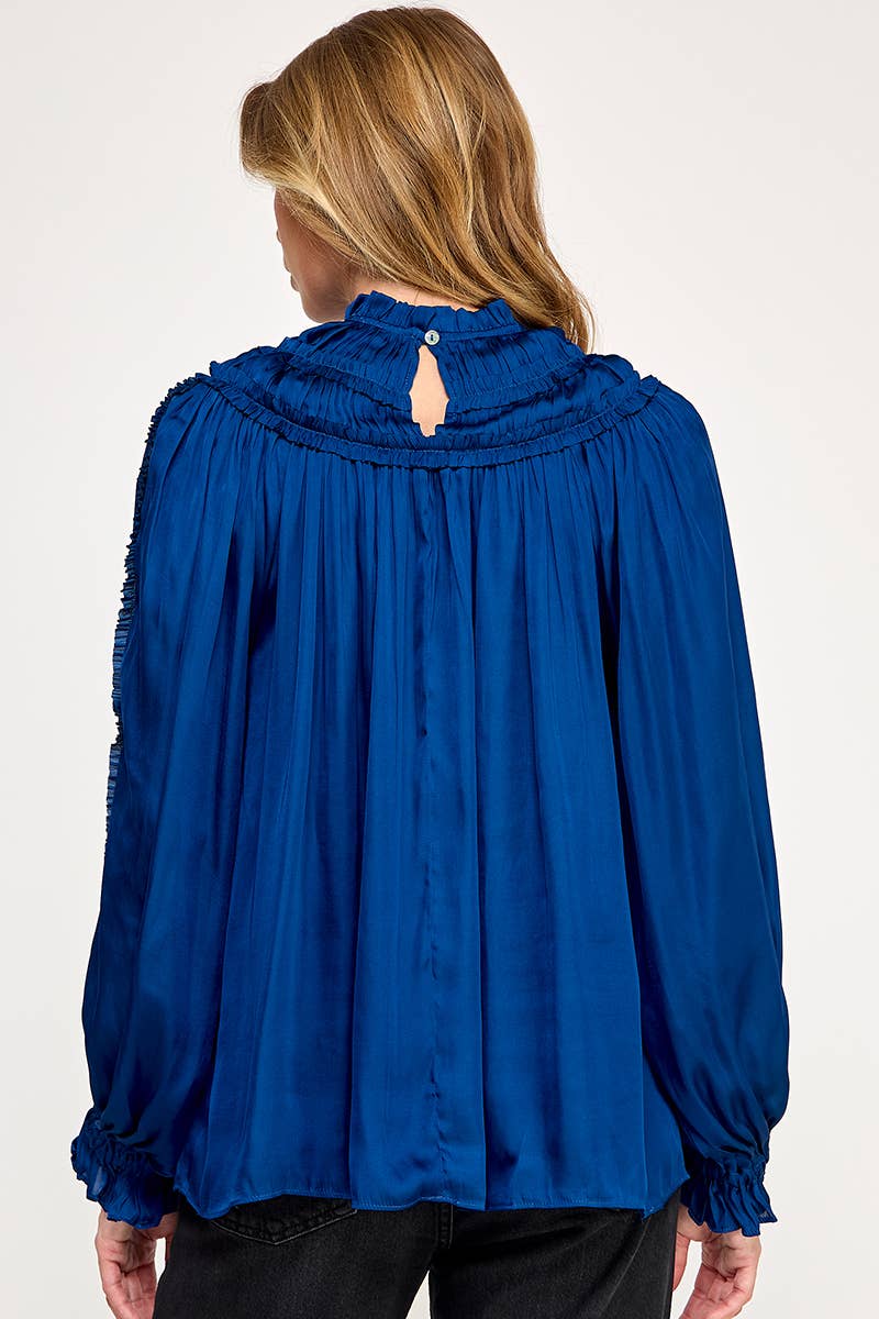 IT3477 - RUFFLED LONG SLEEVES SATIN TOP