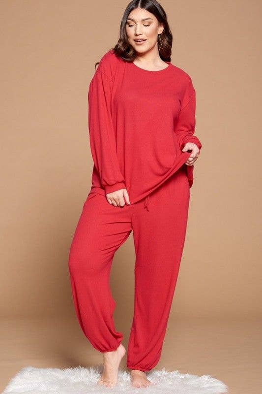 ETK-8314-PL Plus Size Solid Hacci Brush Cozy Lounge Set