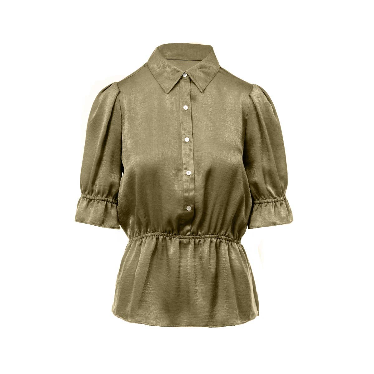 Elbow Sleeve Blouse With Half Placket